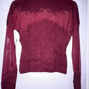 Guess Deep Red Blouse with Sheer Sleeves